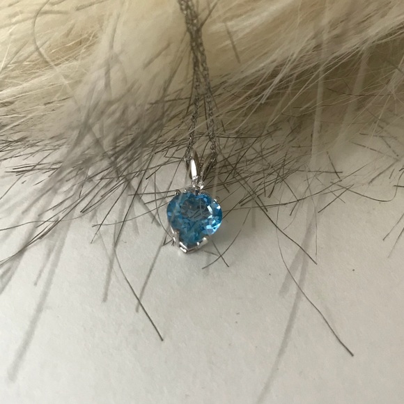 10K white gold Jewelry - 10K white gold & light blue CZ necklace.